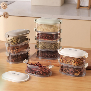 4 layer spice storage box on kitchen counter

stackable seasoning organizer with transparent trays

box kitchen school lunch box office staff