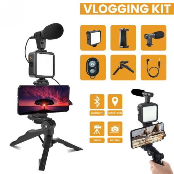 Vlogger Video Making Kits Vlog Microphone Led Fill Light Mini Tripod Mobile Holder
