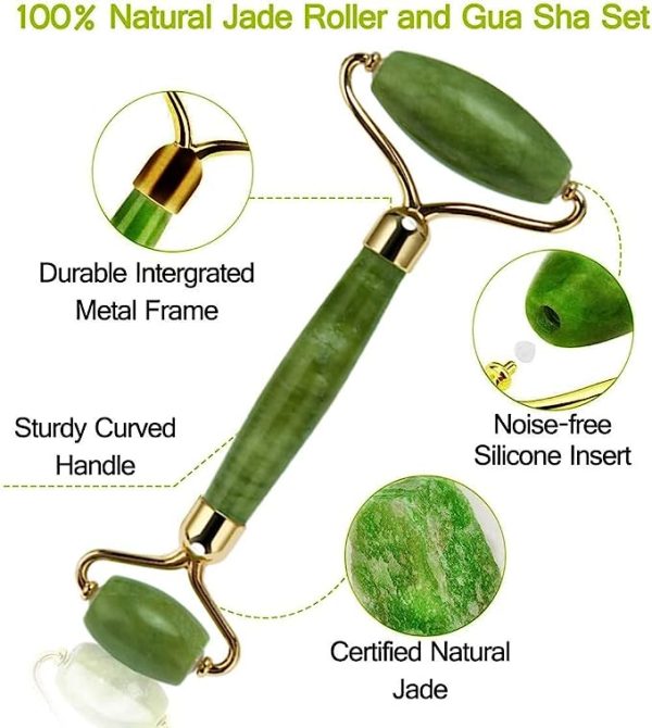 Facial Roller For Skin, Jade Roller & Guasha Reduce Puffiness