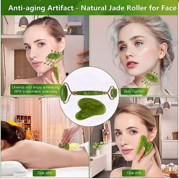 Facial Roller For Skin, Jade Roller & Guasha Reduce Puffiness