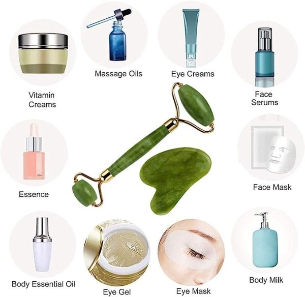 Facial Roller For Skin, Jade Roller & Guasha Reduce Puffiness