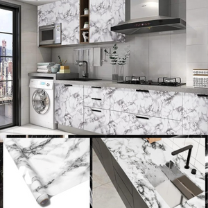 Self Adhesive White Marble Sheet Sticker For Kitchen, Cupboard, Wall –