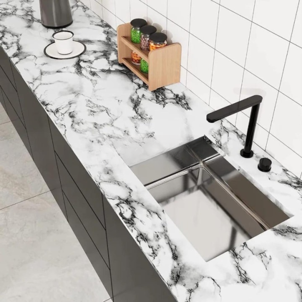 Self Adhesive White Marble Sheet Sticker For Kitchen, Cupboard, Wall –