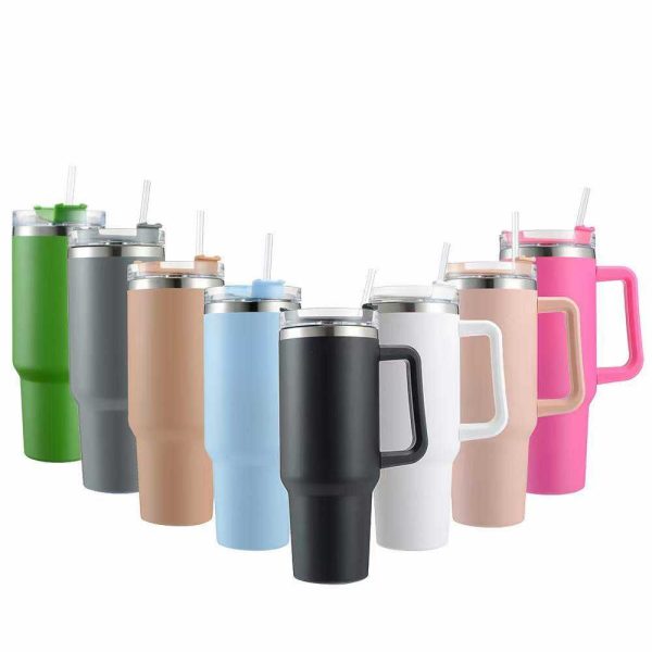 40 oz Insulated Tumbler Thermos Flask with Straw & Lid ( random colour )